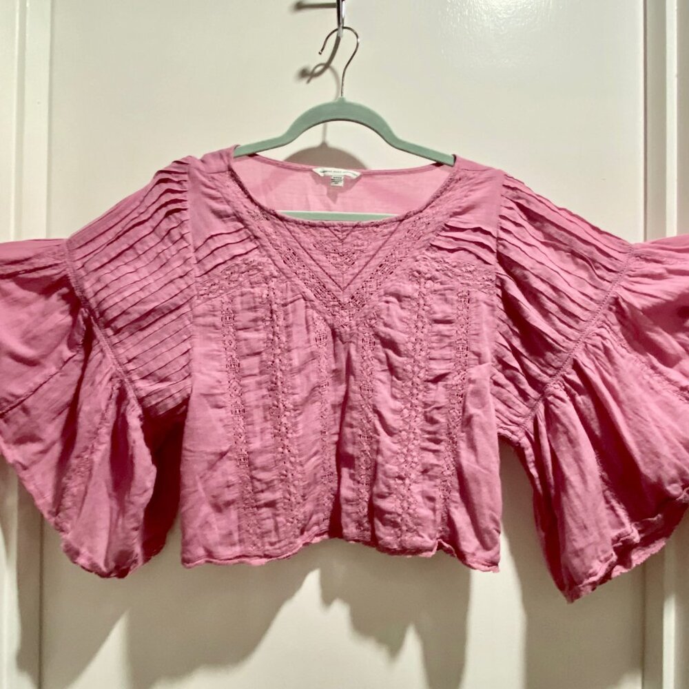 AEO Rococo Cottage Barbie Y2K Victorian Cropped Boho Romantic Blouse Top S